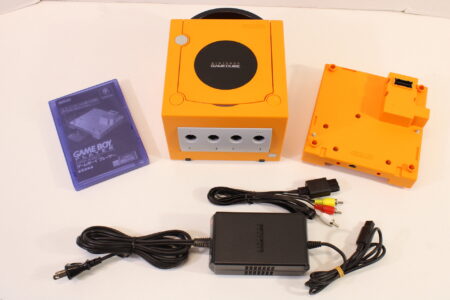 Nintendo GameCube Spice Orange Console DOL-001 W/ US/JPN Region Switch Gameboy Player W/ Start Up disc AV Cable AC Adapter GC Play US & Japan Region Games (A)