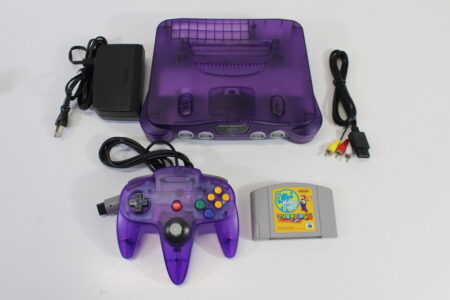 Nintendo 64 Clear Purple Transparent Console Mario Tennis Controller AC AV White LED Mod NTSC REGION FREE (A) N64
