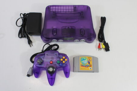 Nintendo 64 Clear Purple Transparent Console Mario Tennis Controller AC AV White LED Mod NTSC REGION FREE (A) N64
