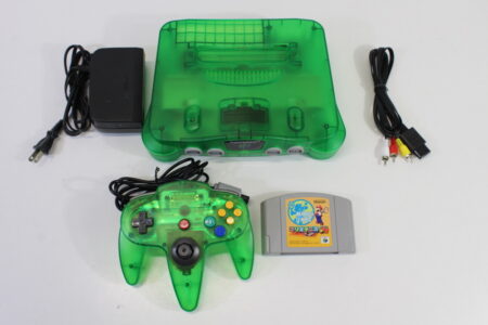 Nintendo 64 Clear Jungle Green Transparent Console Mario Tennis Controller AC AV White LED Mod NTSC REGION FREE (A) N64
