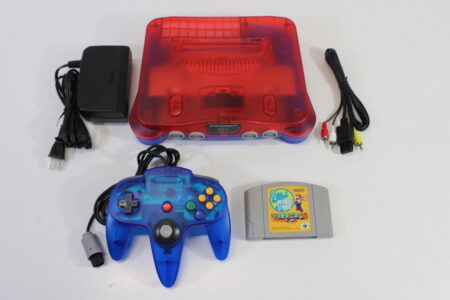 Nintendo 64 Clear Red x Blue Console Mario Tennis Controller AC AV White LED Mod NTSC REGION FREE (A) N64