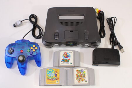 Nintendo 64 Charcoal Grey Black Console Controller Super Mario 64 Mario Tennis Mario Party Bundle AV AC REGION FREE (B) Nintendo 64 N64