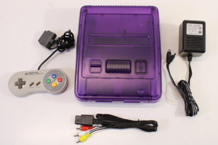 Super Famicom Console Transparent Clear Purple Controller x1 AC AV NTSC REGION FREE White LED (A) Super Nintendo SNES Super Famicom SFC