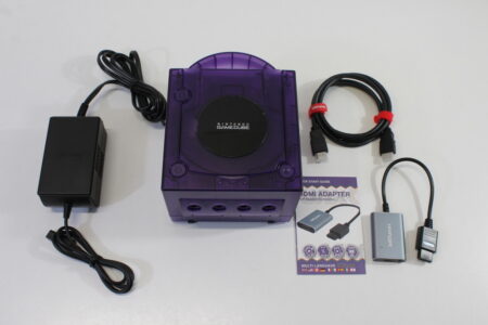 Nintendo GameCube Console & AC & 720P S-Video to HDMI Adapter Clear Transparent Purple DOL-001 GC Play US Region Games White LED (A)