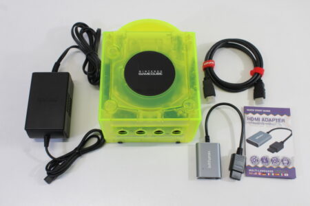 Nintendo GameCube Console & AC & 720P S-Video to HDMI Adapter Clear Transparent Yellow DOL-001 GC Play US Region Games White LED (A)