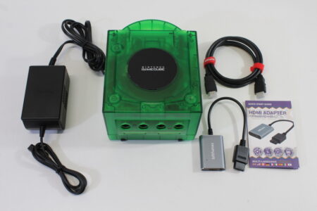 Nintendo GameCube Console & AC & 720P S-Video to HDMI Adapter Clear Transparent Dark Green DOL-001 GC Play US Region Games White LED (A)