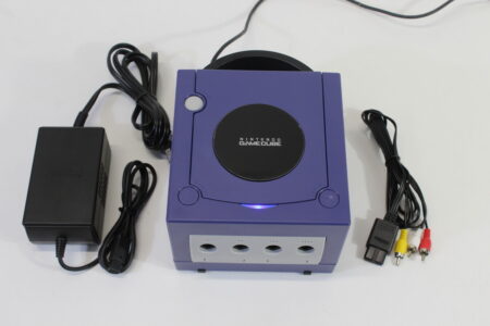 Nintendo GameCube Console Indigo Purple DOL-001 & AC Adapter AV Cable GC Play US Region Games Purple LED (A)