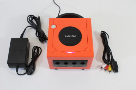 Nintendo GameCube Console Warm Red x Black DOL-001 & AC Adapter AV Cable GC Play US Region Games Pink LED (A)
