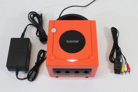 Nintendo GameCube Console Warm Red x Black DOL-001 & AC Adapter AV Cable GC Play US Region Games White LED (A)
