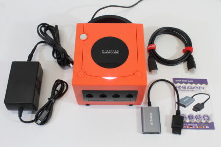 Nintendo GameCube Console Warm Red x Black DOL-001 & AC & 720P S-Video to HDMI Adapter Play US Region Games White LED (A)
