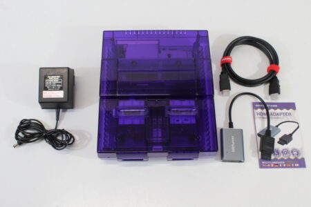 Super Nintendo Console Transparent Clear Purple AC S-Video to HDMI Adapter Super Famicom Conversion NTSC REGION FREE MOD (A) Super Nintendo SNES Super Famicom SFC