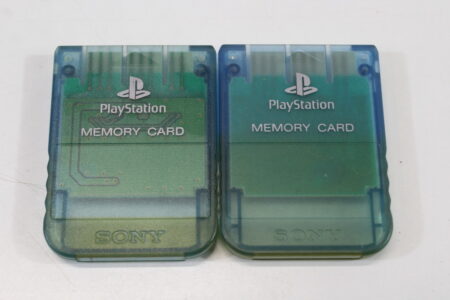 Lot of 2 Official SONY PlayStation 1 OEM Memory Card SCPH-1020 Clear Blue for PS1 Console (C Discolored) SONY PlayStation 1 PS1