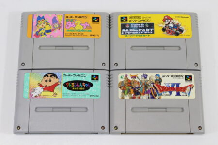 Lot of 4 Super Mario Kart Magical Taruruto Kun Crayon Shin Chan Dragon Quest VI 6 (B) Nintendo Super Famicom SFC