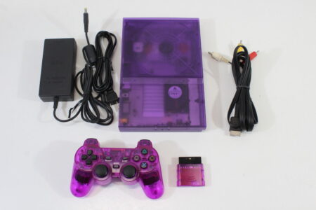PS2 SCPH-70000 Slim Clear Purple Console Wireless Controller AV Cable AC Adapter (A) SONY PlayStation 2 PS2
