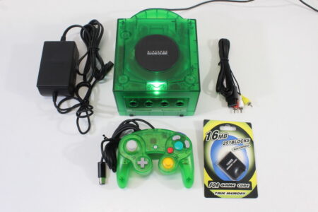 Nintendo GameCube Clear Dark Green Console & Controller AC Adapter AV Cable Memory Card GC Play US Region Games (B)