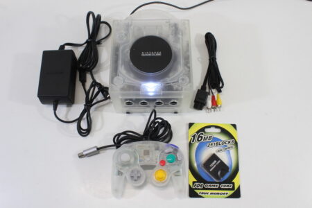 Nintendo GameCube Clear White Console & Controller AC Adapter AV Cable Memory Card GC Play US Region Games (B)