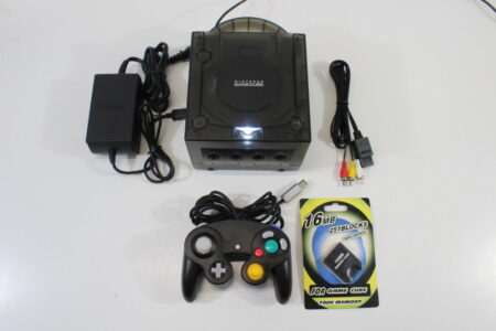Nintendo GameCube Clear Black Console & Controller AC Adapter AV Cable Memory Card GC Play US Region Games (B)