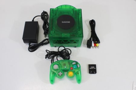 Nintendo GameCube Clear Dark Green Console & Controller AC Adapter AV Cable Memory Card GC Play US Region Games (B)
