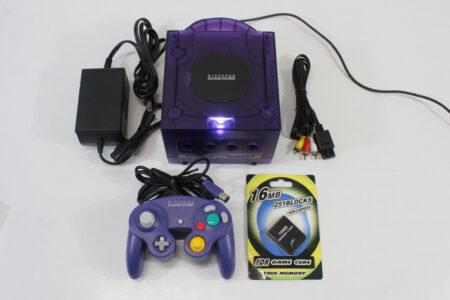 Nintendo GameCube Clear Purple Console & Controller AC Adapter AV Cable Memory Card GC Play US Region Games (B)