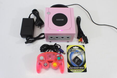 Nintendo GameCube Pastel Pink Console & Controller AC Adapter AV Cable Memory Card GC Play US Region Games (B)