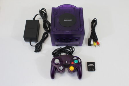 Nintendo GameCube Clear Purple Console & Controller AC Adapter AV Cable Memory Card GC Play US Region Games (B)