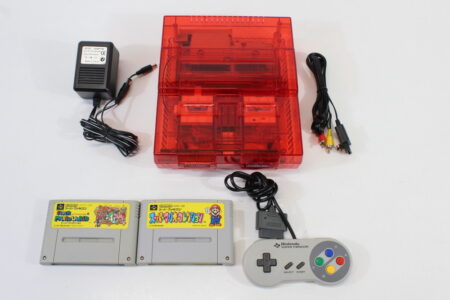 Super Nintendo Console Transparent Clear Red AC AV Super Famicom Conversion Plays NTSC-U/C & NTSC-J & Controller x1 Game x2 (A) Super Nintendo SNES Super Famicom SFC