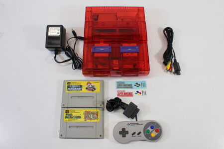 Super Nintendo Console Transparent Clear Red AC AV Super Famicom Conversion Plays NTSC-U/C & NTSC-J & Controller x1 Game x2 (A) Super Nintendo SNES Super Famicom SFC