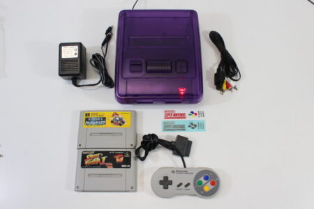 Super Famicom Console Transparent Clear Purple AC AV NTSC-J / NTSC-U/C Red LED & Controller x1 Game x2 (A) Super Nintendo SNES Super Famicom SFC