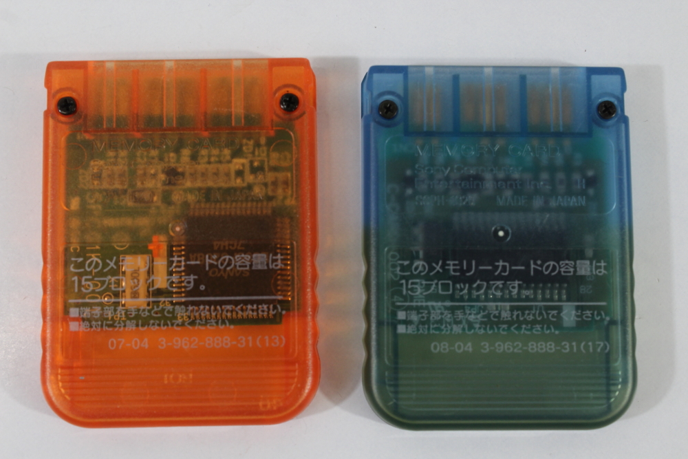 Lot of 2 Official SONY PlayStation 1 OEM Memory Card SCPH-1020 Clear Orange Blue for PS1 Console (B) SONY PlayStation 1 PS1