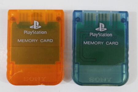 Lot of 2 Official SONY PlayStation 1 OEM Memory Card SCPH-1020 Clear Blue Orange for PS1 Console (C, cracks) SONY PlayStation 1 PS1