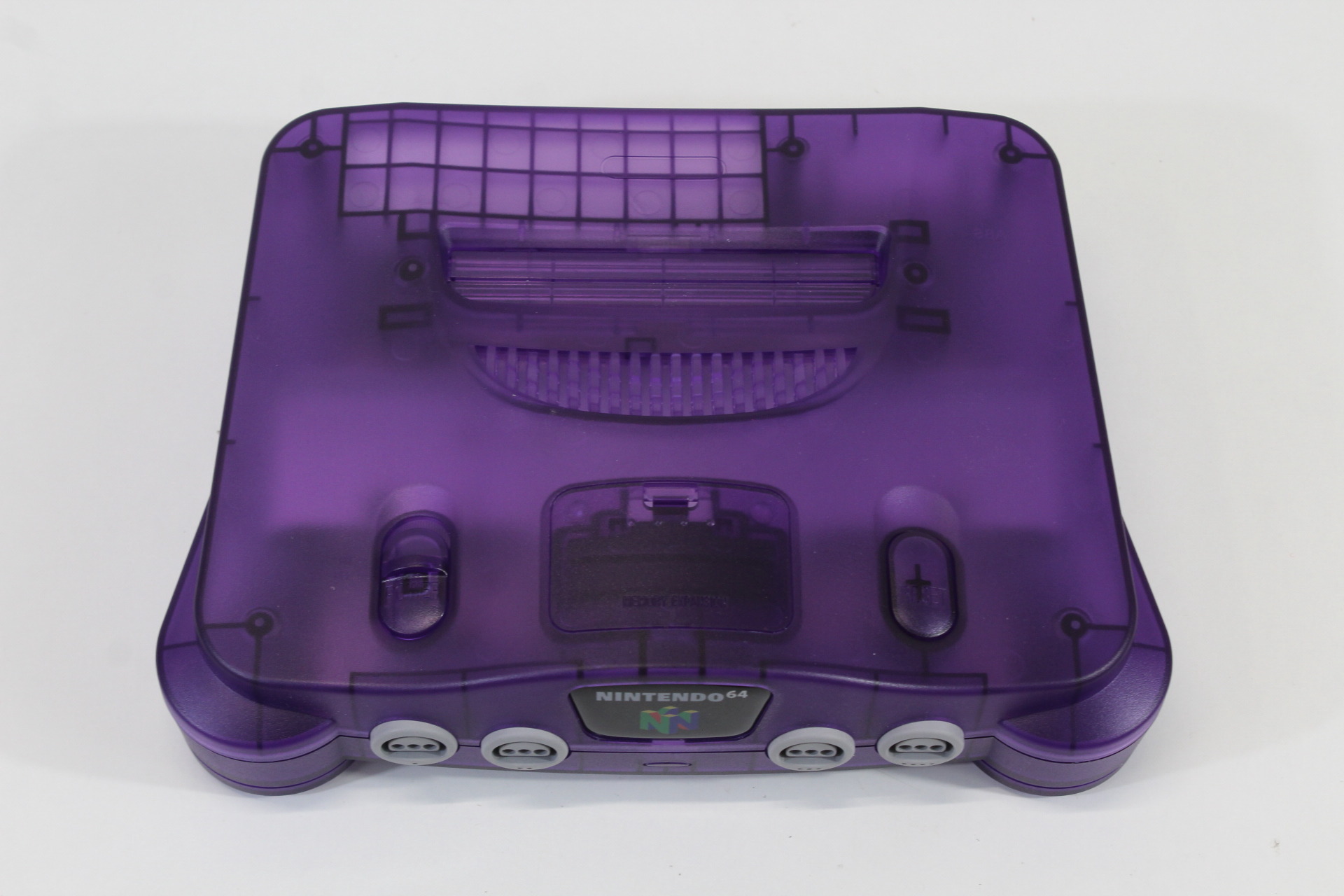 Nintendo 64 Clear Purple Transparent Console White LED Mod NTSC REGION FREE & Controller x2 AC S-Video to HDMI Adapter 4 Games (A) N64