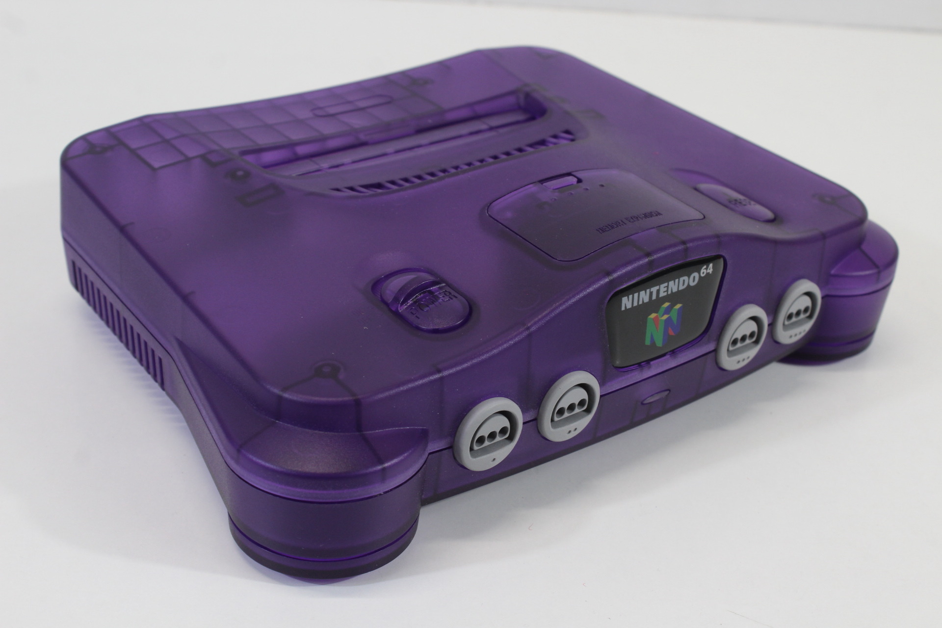 Nintendo 64 Clear Purple Transparent Console White LED Mod NTSC REGION FREE & Controller x2 AC S-Video to HDMI Adapter 3 Games (A) N64