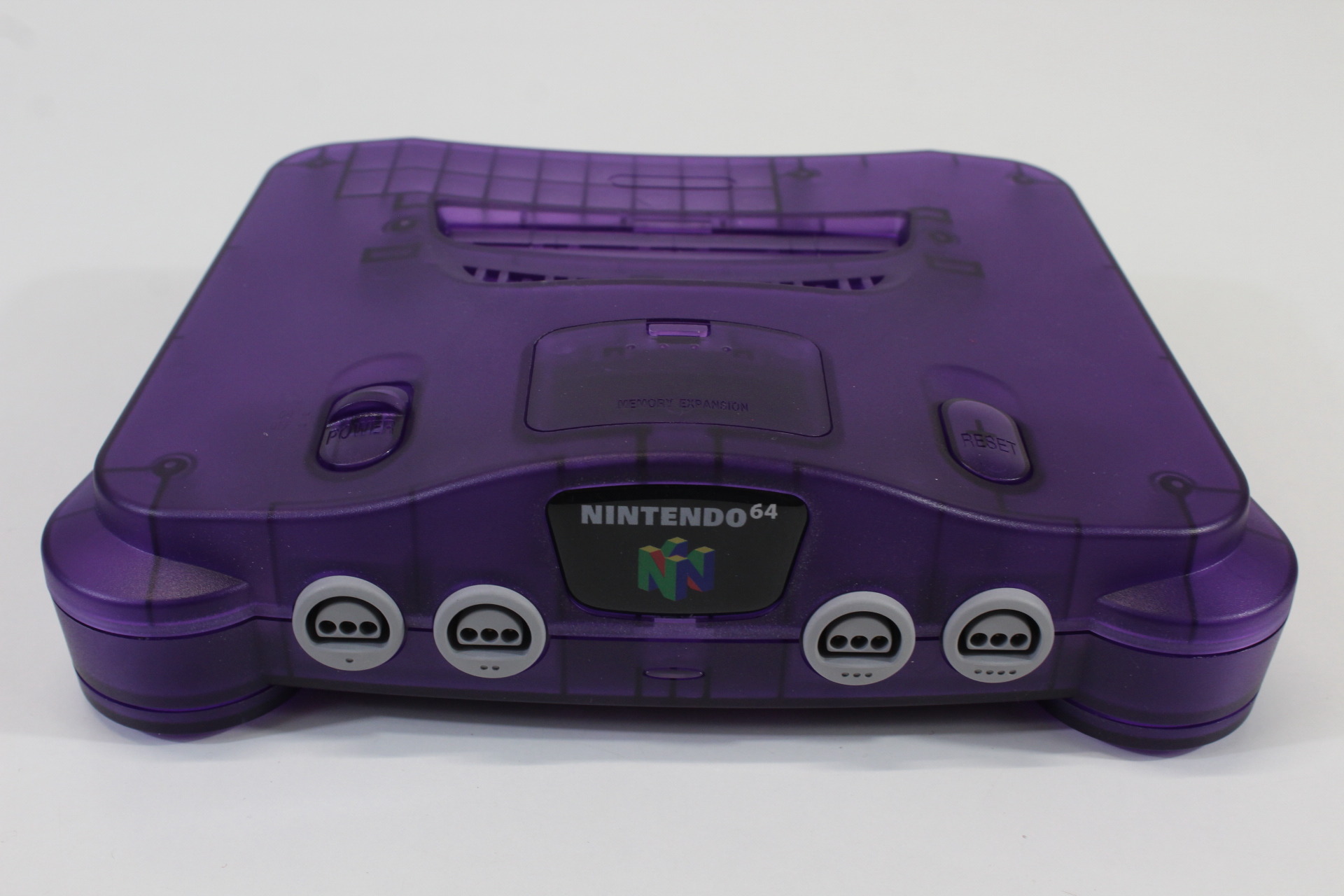 Nintendo 64 Clear Purple Transparent Console White LED Mod NTSC REGION FREE & Controller x2 AC S-Video to HDMI Adapter 4 Games (A) N64