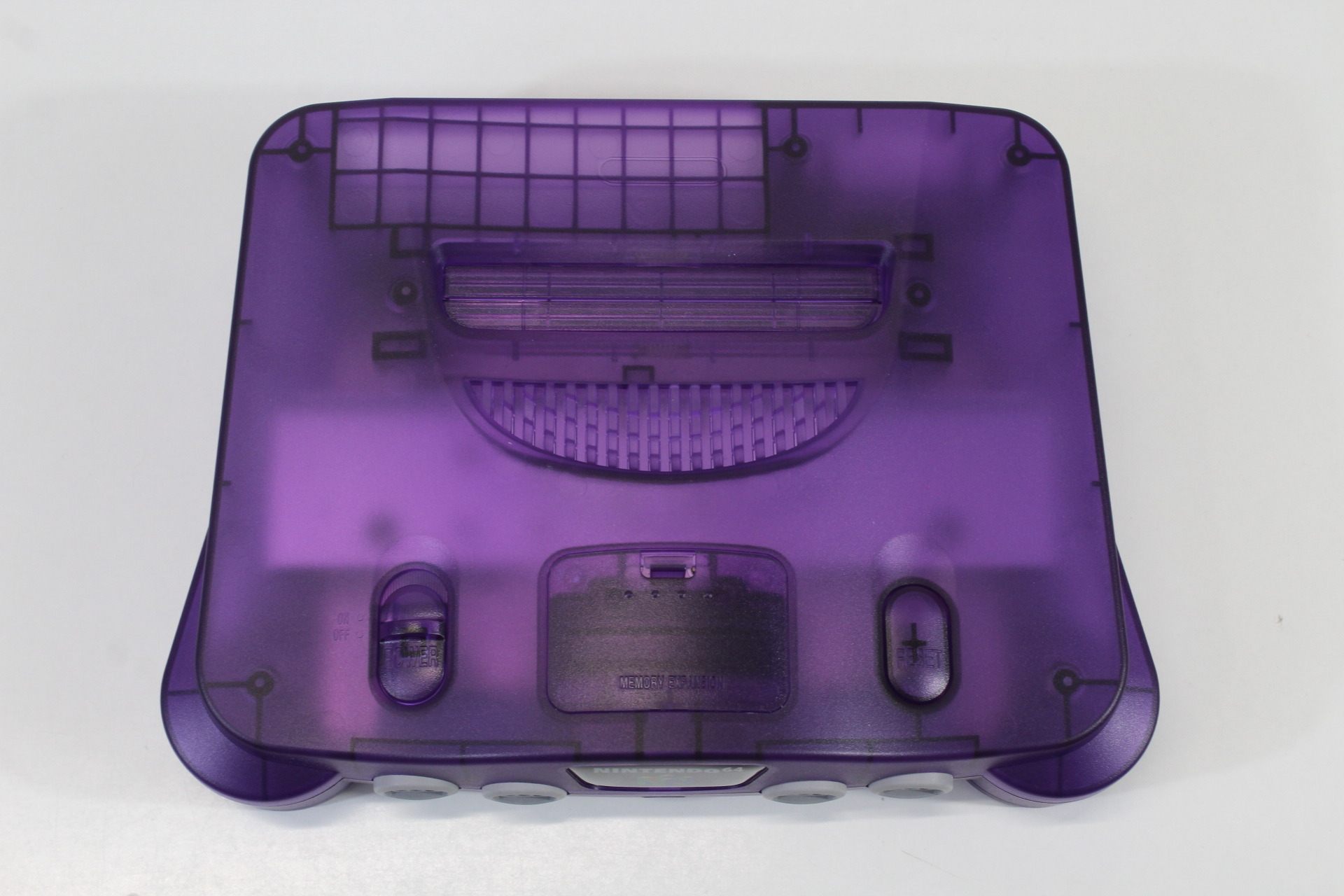 Nintendo 64 Clear Purple Transparent Console White LED Mod NTSC REGION FREE & Controller x2 AC S-Video to HDMI Adapter 4 Games (A) N64