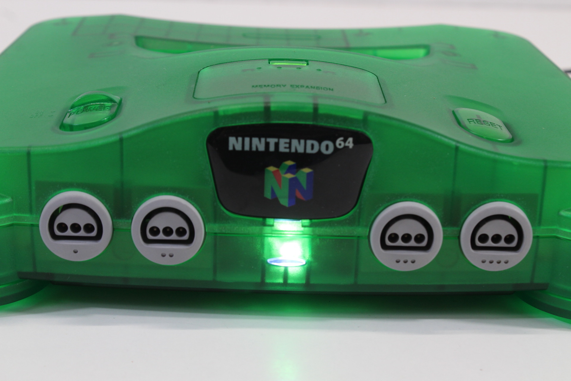 Nintendo 64 Clear Jungle Green Transparent Console White LED Mod NTSC REGION FREE & Controller x2 AC S-Video to HDMI Adapter 3 Games (A) N64