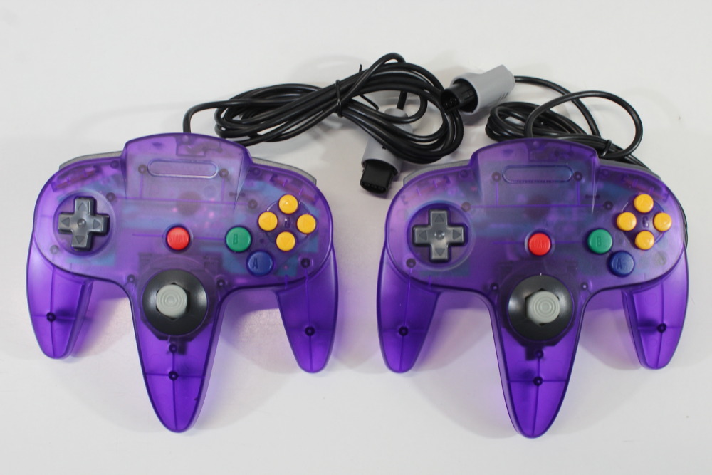 Nintendo 64 Clear Purple Transparent Console White LED Mod NTSC REGION FREE & Controller x2 AC S-Video to HDMI Adapter 3 Games (A) N64