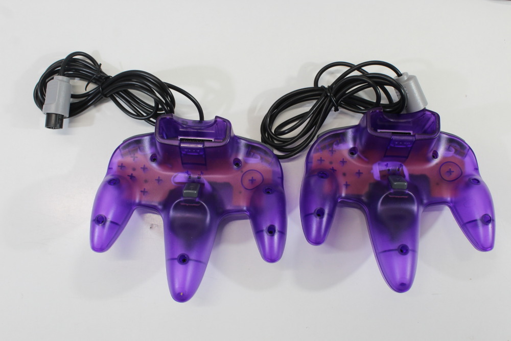 Nintendo 64 Clear Purple Transparent Console White LED Mod NTSC REGION FREE & Controller x2 AC S-Video to HDMI Adapter 3 Games (A) N64