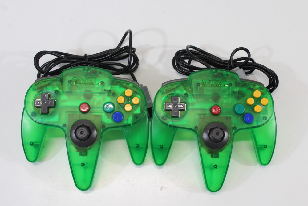 Nintendo 64 Clear Jungle Green Transparent Console White LED Mod NTSC REGION FREE & Controller x2 AC S-Video to HDMI Adapter 3 Games (A) N64