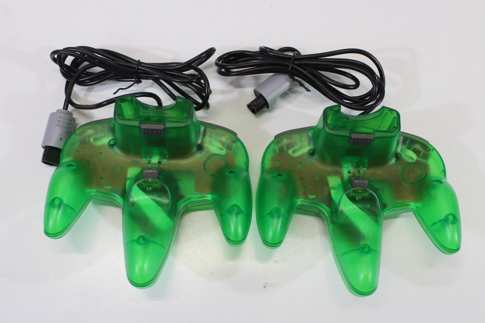 Nintendo 64 Clear Jungle Green Transparent Console White LED Mod NTSC REGION FREE & Controller x2 AC S-Video to HDMI Adapter 3 Games (A) N64