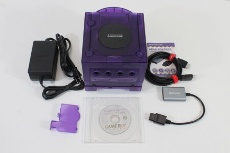 Nintendo GameCube Clear Purple Console W/ NTSC-J & NTSC-U/C Region Switch Gameboy Player & Start up Disc AC Adapter S-Video to HDMI Adapter & Cable (A) Nintendo GameCube GC