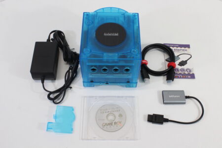 Nintendo GameCube Clear Ice Blue Console W/ NTSC-J & NTSC-U/C Region Switch Gameboy Player & Start up Disc AC Adapter S-Video to HDMI Adapter & Cable (A) Nintendo GameCube GC