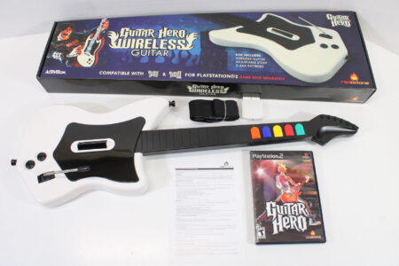 Red Octane Guitar Hero Wireless Controller Boxed with Receiver, Guitar Hero Game, and Strap (B) PlayStation 2 PS2