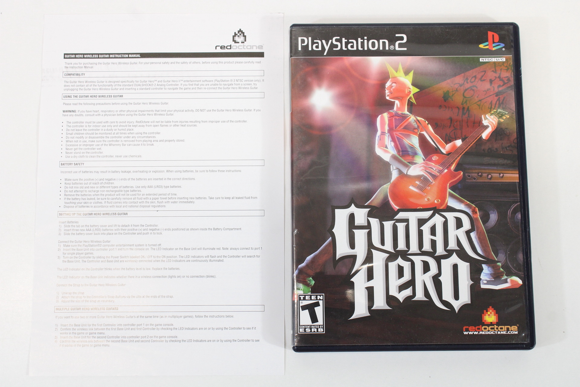 Red Octane Guitar Hero Wireless Controller Boxed with Receiver, Guitar Hero Game, and Strap (B) PlayStation 2 PS2