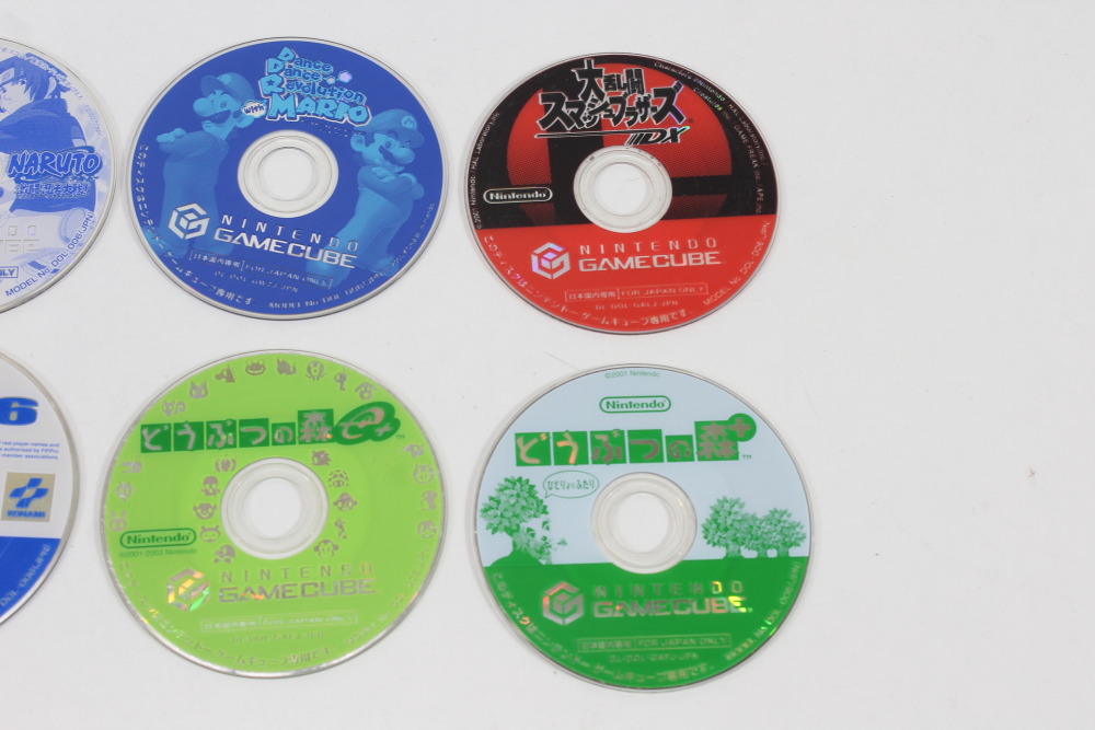 Lot of 6 Games Super Smash Bros DX Melee Dance Revolution with Mario Animal Crossing + e+ Winning Eleven Naruto Discs Only (B) Nintendo GameCube GC