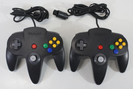 Lot of 2 Official Nintendo 64 Controller Black x Gray Back 8/10 Tight Stick N64 (B)