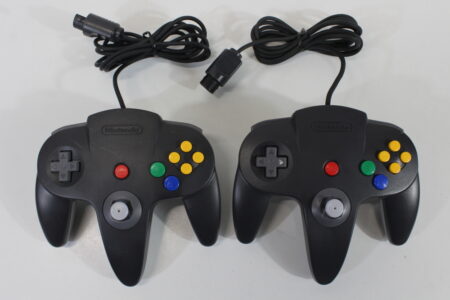 Lot of 2 Official Nintendo 64 Controller Black x Gray Back 8/10 Tight Stick N64 (B)