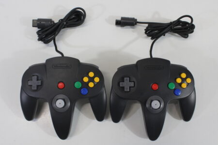 Lot of 2 Official Nintendo 64 Controller Black x Gray Back 7/10 Tight Stick N64 (B)