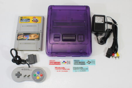 Super Famicom Console Transparent Clear Purple AC AV NTSC-J / NTSC-U/C White LED & Controller x1 Game x2 (A) Super Nintendo SNES Super Famicom SFC