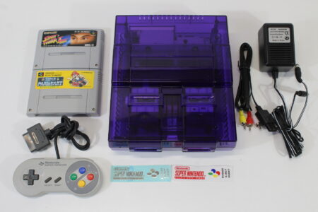 Super Nintendo Console Transparent Clear Purple AC AV Super Famicom Conversion Plays NTSC-U/C & NTSC-J & Controller x1 Game x2 (A) Super Nintendo SNES Super Famicom SFC