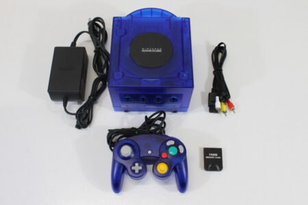 Nintendo GameCube Clear Dark Blue Console & Controller AC Adapter AV Cable Memory Card GC Play US Region Games (B)